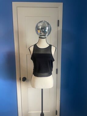 Divided Black Sheer-Panel Crop Tank